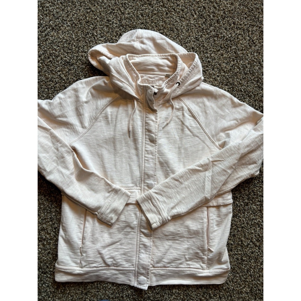 Orvis‎ Women's Hooded Jacket Small Full Zip And Button Pale Pink Zip Pockets I11